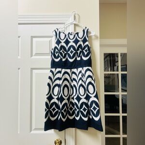 Taylor Blue and White Fit and Flare Cocktail Dress